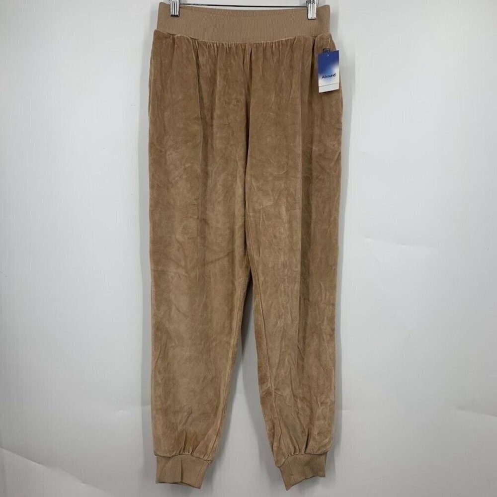 Abound Womens Terry Velour Elastic Waist Tapered Joggers In Tan Amphora Sz S NWT